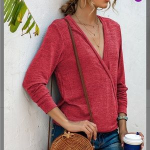 Red Surplice Long Sleeve Top NWOT by Coeur de Vague